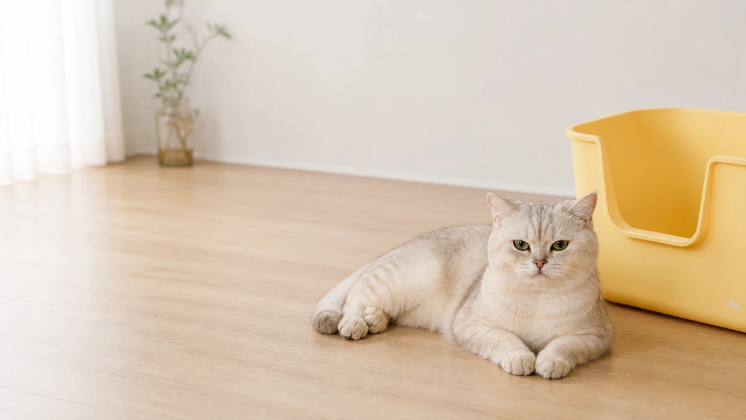 화장실 옆 마루에서 편히 쉬는 고양이.
