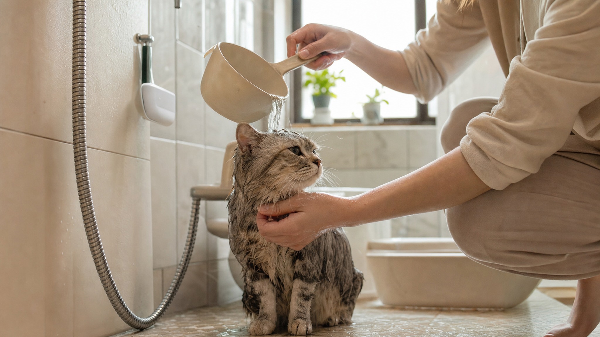 貓咪洗澡可以用蓮蓬頭沖嗎？先看水壓、水聲和水瓢式沖洗
