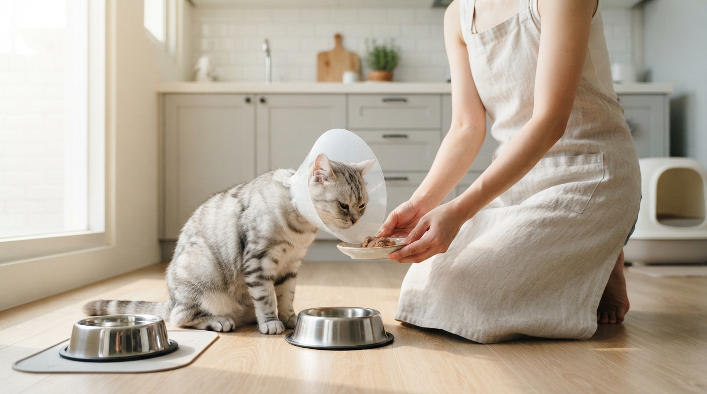 수컷 고양이 중성화 후 관리 방법은? 붓기 완화, 배뇨 관찰, 넥카라 착용 0~14일 타임라인