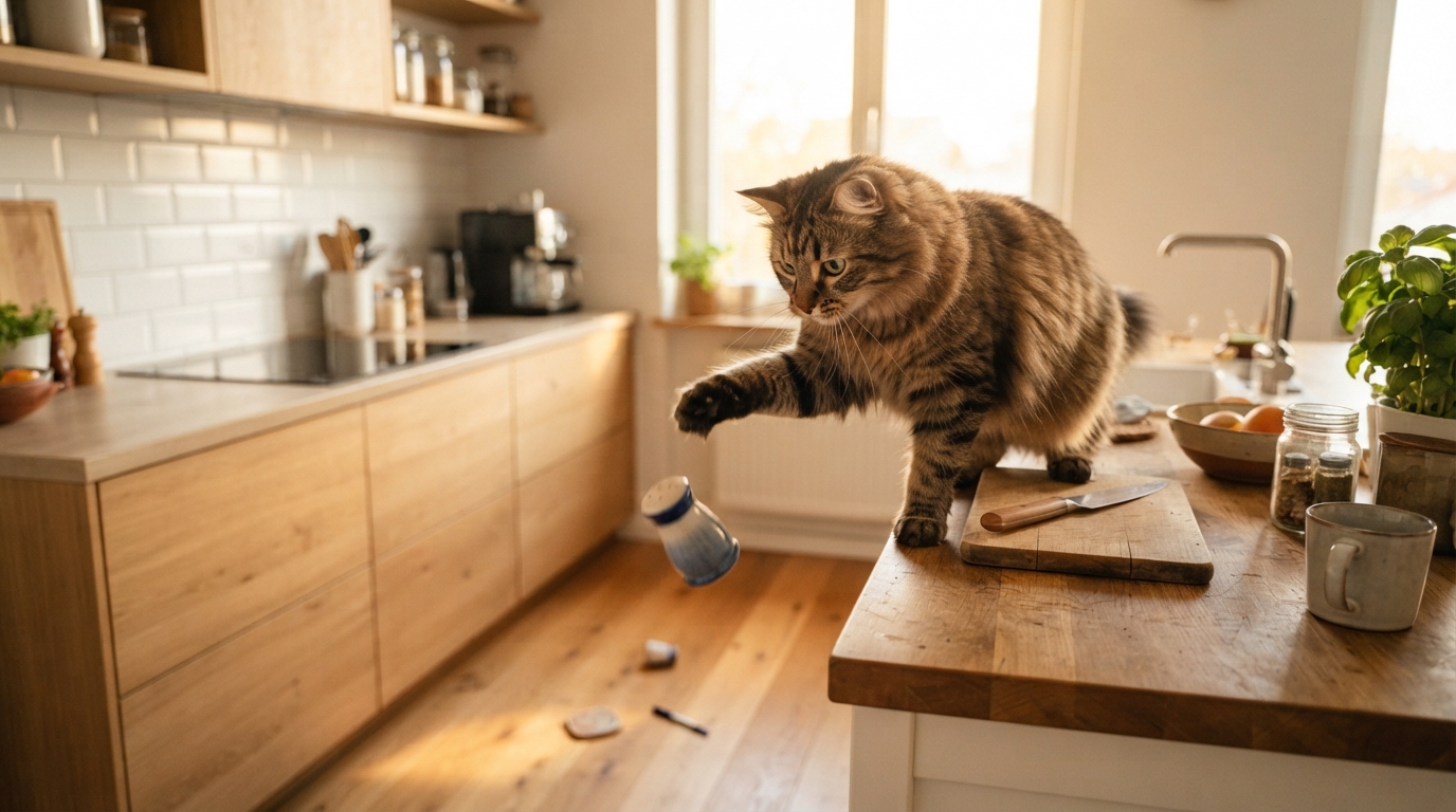 Why Do Cats Push Things Off Ledges? 4 Psychological Reasons and Redirection Techniques to Prevent Tabletop Disasters